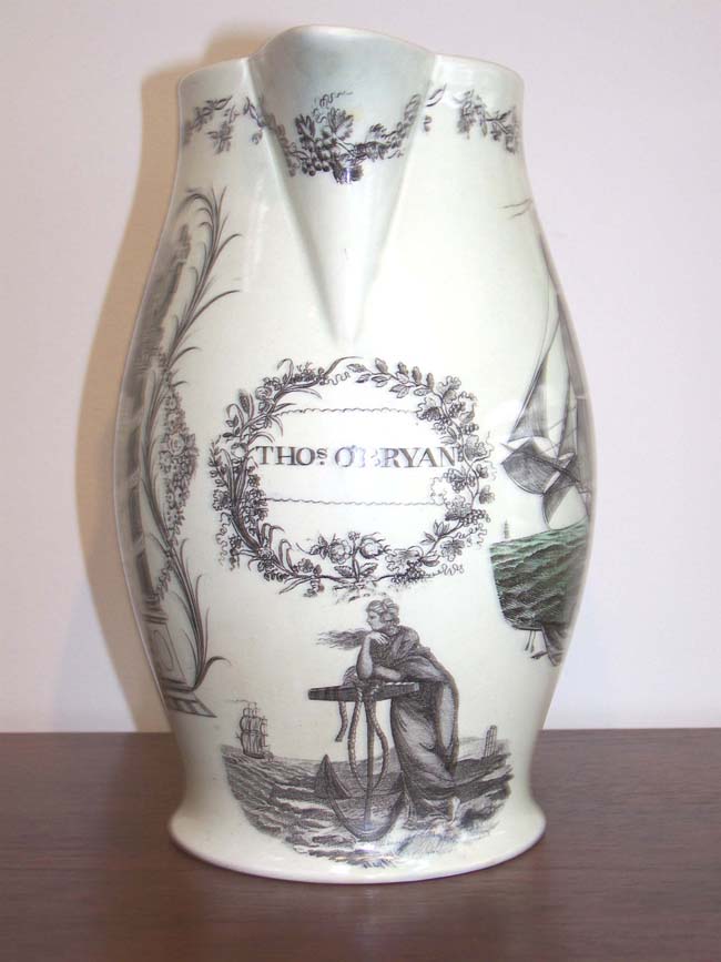 An Historically Important English Creamware Enamel Decorated and Black Transfer Printed Liverpool Pitcher circa 1803. — image 2